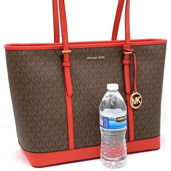 MICHAEL KORS
Jet Set Travel Large Logo Tote Bag Flame/ Brown signature c… - Picture 6 of 15